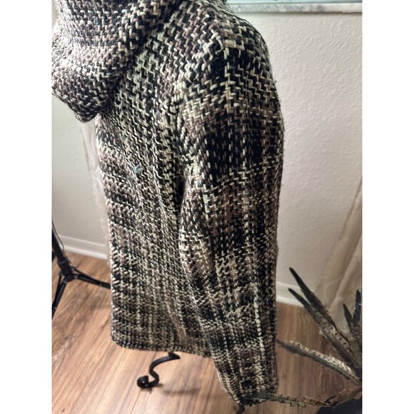 World Folk Art Hooded Woven 100% Wool Coat M Nanaimo Canada Button Pockets Read - Picture 10 of 16